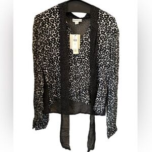 Leopard Print Tie-Front Women's Top - Black & White